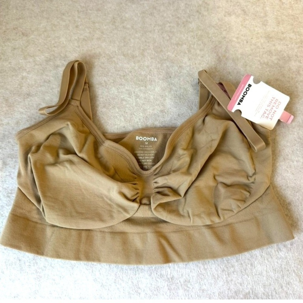 Boomba Bralette Beige Seamless Ruched Front Adjustable Straps Size M NEW